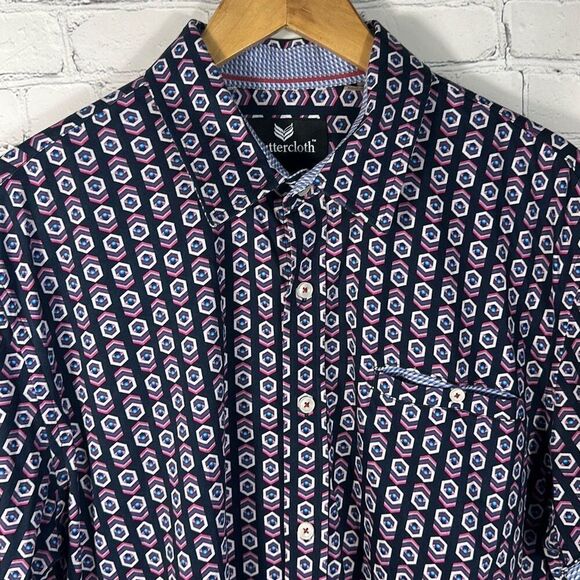 Buttercloth Regular Fit Geometric Print Short Sleeve Button Up Mens Size XL - Picture 2 of 6